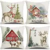 Capas de almofada de Natal outono e inverno transfronteiriças, capas de almofada de sofá, almofadas decorativas de linho estampadas, atmosfera de Natal no atacado