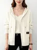 Suéter de Tricô com Capuz Estilo Coreano Novo para Primavera e Outono, Top Cardigan Casual Fashionável com Zíper para Mulheres