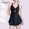 Traje de Baño de Color Sólido Adelgazante Moderno Conservador Sexy Popular Venta al por Mayor Traje de Baño Moldeador de Cintura Estilo Falda para Mujer
