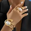 Pulsera Abierta Geométrica con Forma de E Nueva y Moderna Transfronteriza Conjunto de Joyería de Anillo de Pulsera Abierta Simple y Elegante Elegante