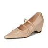Aumento de Altura de 9cm~Sapatos de Salto Único Bico Fino Estilo Francês para Mulheres, Novos Sapatos da Moda Primavera 2026 com Aumento Interno de Altura, Sapatos Mary Jane de Amarração Baixa