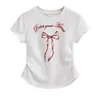 Nueva Camiseta de Manga Corta de Nicho Verano 2025 para Mujer Cuello Redondo de Alta Gama con Sensación de Hombro Estampada Cintura Marcada Plisado Ajustado Top
