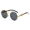 Gafas de Sol Redondas de Metal con Doble Puente Transfronterizas Nuevas Gafas de Sol Retro de Moda Versátiles con Patrón de Madera Cabeza de Leopardo Gafas de Conducir