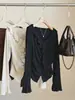Camiseta de manga larga con lunares y volantes estilo francés para mujer, colección de otoño, entallada en la cintura, corte ajustado, top elegante, chic y hermoso