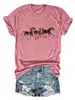 Amazon eBay sitio independiente de moda y único verano nuevo para mujer camiseta de algodón de manga corta con cuello redondo y estampado de 3 caballos