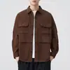 Roupas Masculinas Fengshe / Nova Camisa Masculina Retrô Japonesa para Primavera e Outono, Camisa Casual Solta de Cor Sólida Estilo Americano