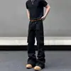 Pantalones Cargo Acampanados Tipo Cimitarra Negros Estilo Retro Americano 2025 Jeans Multibolsillos Pantalones Unisex Estilo Moderno
