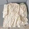 Pijama Ovzf Genuíno de Algodão Nuvem para Mulheres, Conjunto de Duas Peças com Manga Curta e Calça Longa, Novo Estilo Primavera e Outono, Pode Ser Usado Fora de Casa, Roupa de Casa Estampada