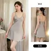 Rosa Sexy Sedoso Suave Color Sólido Satén Escote en V Profundo Corte Bajo Push-up Acolchado Extraíble Bata Larga de Malla Exterior 7369