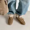 Botas de Nieve Rizadas de Gamuza de Vaca Estilo Old Money 2025 Aumento Interno Tacón Bajo Con Cordones Cálidas Engrosadas de Piel Botines Cortos para Mujer