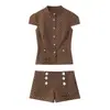 Atacado de Roupas Femininas Transfronteiriças 2026 Estilo Europeu e Americano Primavera Novo Conjunto de Blusa de Manga Curta de Popeline com Bolinhas + Shorts Casuais