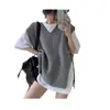 2026 Novo Outono Inverno Estilo Coreano Colete de Tricô Solto com Decote V Roupa Externa Feminina Colete Suéter Sem Mangas