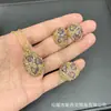 Nuevo Estilo Piedra Triturada Natural Forma Irregular Conjunto de Joyería Incrustada Piedra Cruda Hecho a Mano Adornos Completamente Diamantados Estilo Europeo Conjunto de Tres Piezas Transfronterizo