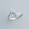 Anillo de Cola de Pez de Diamante Sirena Lágrima Zirconia Estilo Coreano Estilo Ins para Mujer Nicho Elegante Moderno Anillo de Piedra Lunar Personas de Moda