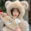 Bonito Sombrero de Oso para Mujer, Nuevo Estilo de Invierno, Felpa, Cortavientos, Engrosado, Cálido, Adelgazante de Rostro, Protector de Orejas, Gorro Bufanda
