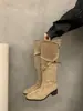Encuentro Primero Botas de tacón grueso de estilo francés de temporada para mujer con hebilla de cinturón, botas altas ajustadas, botas de mujer para otoño e invierno, botas de montar, botas Martin