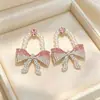 Brincos de pérola com laço de diamantes doces estilo coreano para mulheres, moda de nicho, únicos, de alta qualidade, versáteis