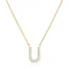 Colar Pingente Versátil Europeu e Americano com 26 Letras Cravejado com Diamantes, Banhado a Cobre com 14K, Corrente para Clavícula, Acessório Moderno e Simples para Mulheres