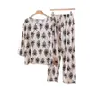Pijama de Algodón y Seda Estampado de Manga Larga Suelto Talla Grande para Mujer de Mediana Edad y Anciana Conjunto de Ropa para el Hogar Otoño e Invierno 2025