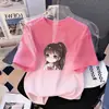 Camiseta de Verano con Degradado para Niñas, Manga Corta Infantil, Nueva Estampada Holgada Estilo Coreano Versátil Moderna para Niños Mayores