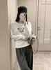 Nova camiseta de algodão stretch de peso pesado 220g para outono para mulheres, com design de flocagem 3D e forro de algodão elástico