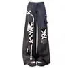 Jeans Rasgados Negros Retro Americanos para Mujer con Estilo Punk Pierna Recta Sueltos Pierna Ancha Pantalones Largos hasta el Suelo