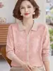 Elegante top fino de otoño para mujeres de mediana edad, camiseta de manga larga, elegante y a la moda para mujeres mayores