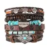 Temu Xiyin Venta Caliente Transfronteriza Calavera Cabeza de Toro Aleación de Zinc Accesorios Pulsera de Cuero de Vaca de 6 Piezas