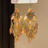 Estilo Étnico Retrô Gancho de Orelha com Franja Colorida de Cristais Brilhantes Brincos de Nicho Exagerados Europeus e Americanos Brincos Elegantes e de Alta Qualidade