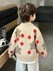 Cárdigan suéter de punto para niños, rojo con lunares, estilo coreano, elegante y versátil, para niños pequeños y mayores, para primavera y otoño