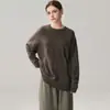 Suéter feminino de caxemira para outono e inverno, espessado, comprimento médio, gola redonda, estilo casual, caimento solto, simples, adequado para o trabalho, blusa básica de tricô