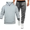Conjunto Esportivo Masculino 220g com Capuz Cor Sólida Pulôver Duas Peças: Moletom com Capuz, Moletom e Calça de Moletom