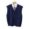 Colete de Lã Marrom com Decote V para Primavera e Outono Masculino Marca Tendência Ins Malha Solta Casual Sem Mangas Estilo Coreano Malha Tendência