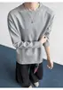Camiseta desconstruída de manga comprida estilo americano para homens, moletom de outono com gola alta canelada de peso pesado, base de corte justo