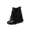 Nuevas Botas de Borlas para Mujer Otoño/Invierno 2026 Punta Redonda Tobillo Corto Tacón Oculto Color Sólido Zapatos Casuales Botas de Moda Clásicas Versátiles