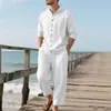 Amazon Transfronterizo Primavera y Otoño Americano Lino Holgado Camisa con Capucha de Manga Larga para Hombre Pantalones Holgados Traje Casual de Playa