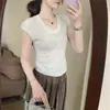 Estilo Dulce y Puro Manga Corta 2026 Verano Nuevo Estilo Coreano Casual Adelgazante Cuello en U Camiseta para Mujer
