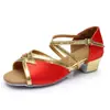 Sapatos de Dança Latina Infantil, Sapatos de Dança de Cetim de Salto Baixo, Sapatos de Dança Confortáveis de Sola Macia para Meninas, Cha-Cha, Rumba, Samba, Sapatos Brilhantes