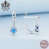 Amazon Hot Sale Sterling Silver s925 Simples Azul Zircônio Ear Buckle Retro Moda Azul Zircon Oco Brincos Brincos