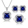 Bestseller internacional: conjunto de três peças de joias de colar, brincos e anel com zircônia cúbica de oito corações e oito flechas, pedra preciosa colorida de cinco quilates