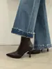 Botines de tacón de aguja con punta fina estilo francés Chuyuji para mujer, de otoño e invierno, de tacón alto, con cremallera trasera, adelgazantes, versátiles, de moda