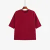 Top de punto para mujer talla grande, cuello redondo, manga tres cuartos, colección otoño 2026, camiseta básica versátil de manga corta para mujer talla grande 25151