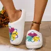 Zapatillas de Algodón Populares para Mujer con Suela Gruesa, Bordado de Mariposa Transfronterizo, Lana Gruesa, Venta al por Mayor Transfronteriza, Otoño e Invierno