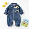 Roupa de Outono para Bebês e Crianças Pequenas, Macacões Jeans da Moda para Homens e Mulheres, Macacões Rasgados de Manga Comprida, Roupa para Exterior, Novo