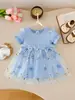 Vestidos para Niñas 2025 Verano Nuevo Estilo Bebé Niña Elegante Vestido de Princesa de Manga Corta Niña Super Hada Falda de Gasa Esponjosa