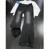 Jeans Retro Americano de Diseño de Nicho para Hombre Otoño Cintura Alta Estilo Canalla Fresco Ajustados Rectos Micro-Campana Pantalones