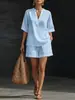 Conjunto de Dos Piezas Casual de Lino y Algodón para Mujer, Color Sólido, Cuello en V, Moda Transfronteriza Europea y Americana, Marca Independiente, Primavera/Verano 2026