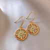 Aretes de Flor con Gota de Aceite de Zircón Electrochapados en Oro Real Aretes Elegantes Vintage Franceses Aretes Nicho de Lujo Ligero de Alta Gama para Mujer