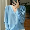 Cárdigan de Punto de Seda de Hielo de Primavera 2025 con Cuello en V y Manga Larga, Color Sólido, Holgado, Combinable con Todo, Chaqueta para Mujer