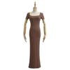 Spice Girls en Ropa de Mujer 2023 Primavera y Verano Nuevo Estilo Europeo y Americano Ajustado Elástico Cuello Cuadrado Grande Vestido de Manga Corta
